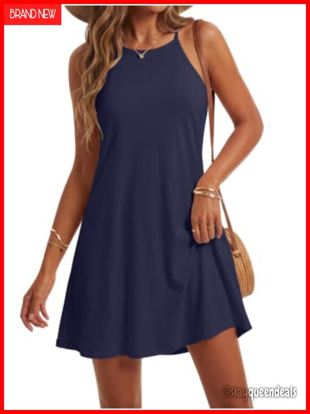 Halter Neck Sleeveless Mini Dress A-Line Keyhole Back Pleated Flare